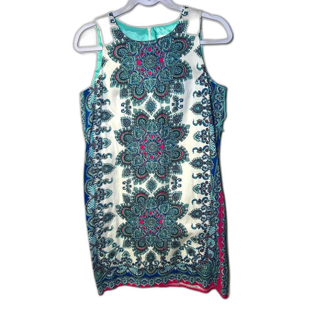 London Times blue white mandala shift dress Size 8